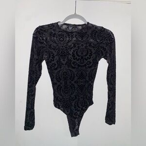 Windsor Black Velvet Damask Bodysuit - Women’s Size XS